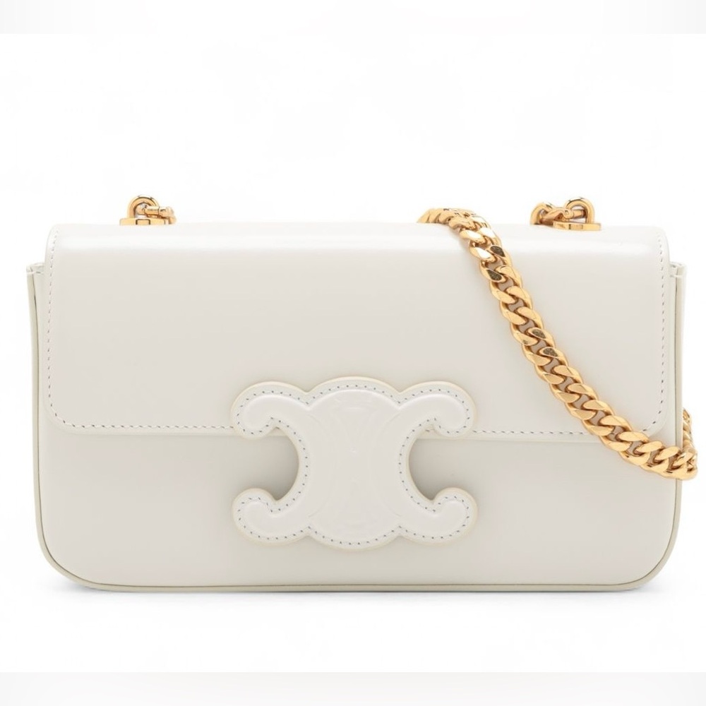 ✨🛍️ Celine White Leather Triomphe Chain Shoulder Bag